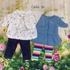 2 Sets of Carters Baby Girl Outfits in 3M